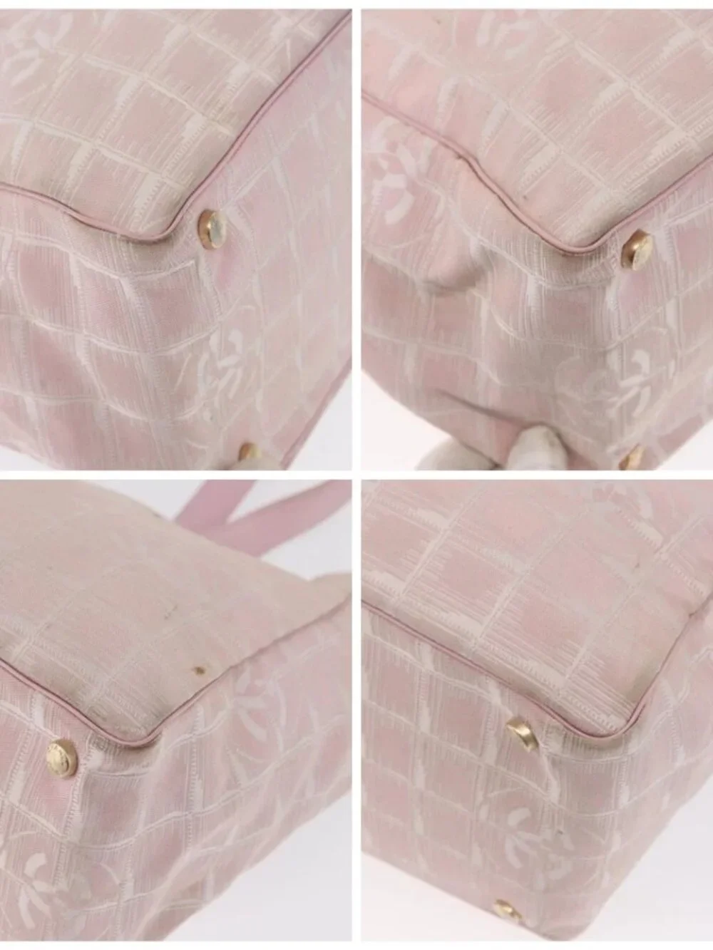CHANEL New Travel line Tote Bag Nylon Pink Gold CC Auth BA9530